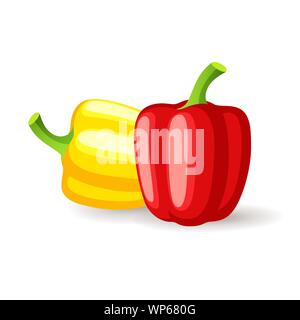 Bright red and yellow bell peppers icon isolated, organic healthy food, fresh vegetables, vector illustration. Stock Vector
