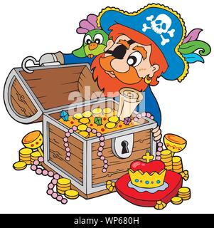 Pirate opening treasure chest Stock Vector