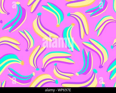 Bananas seamless pattern in the zine culture style with pop art elements. Exotic background. Vector illustration Stock Vector