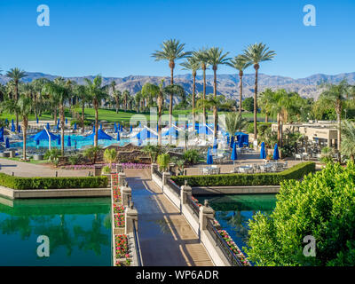 View of the Pools at the JW Marriott Desert Springs Resort & Spa on November 19, 2015 in Palm Desert, California. The Marriott is popular golf and con Stock Photo