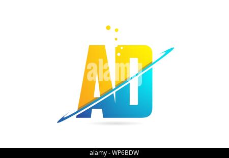 alphabet letter AD A D combination in blue and orange colors suitable as a logo for a company or business Stock Vector