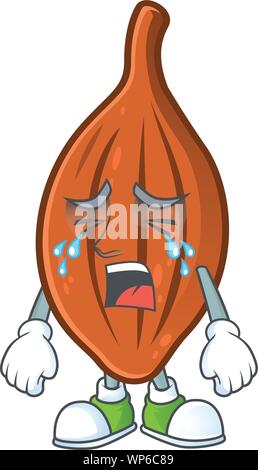 Crying choco almond cartoon character on white background Stock Vector