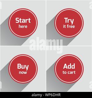 Red round flat web buttons set Stock Vector