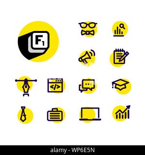 Icons on a business theme. Vector. Information and help. Reference data for users. Set of ordinary icons for all occasions. Stock Vector