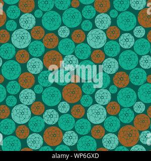 seamless vector pattern with tealandorange circles with dotted floral ornament Stock Vector