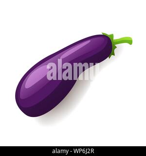 Fresh violet eggplant icon isolated, healthy organic food, vegetable, vector illustration. Stock Vector