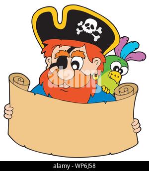 Pirate reading treasure map Stock Vector