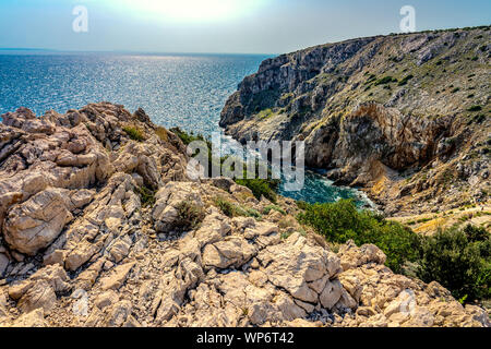 rocky scenic mali bok orlec beach on cres island croatia Stock Photo