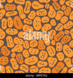 Flat vector seamless background with carved pumpkins. Halloween theme. Stock Vector