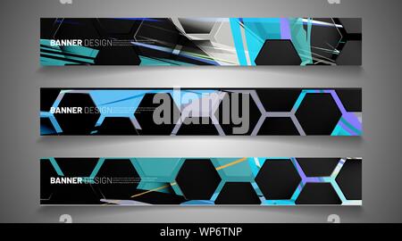 Set the background of the hexagon banner. Gradient color light pattern with dark background technology style. Honeycomb. Vector illustration of light Stock Vector