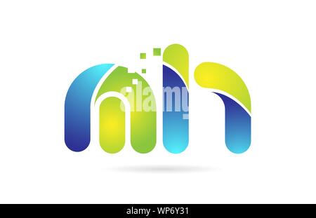 mh m h blue green alphabet combination letter logo design suitable for a company or business Stock Vector