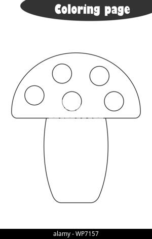 Amanita in cartoon style, autumn black white coloring page, education paper game for the development of children, kids preschool activity, printable Stock Vector