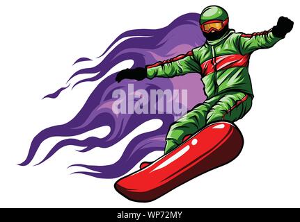 Snowboarder crow on fire vector illustration art Stock Vector