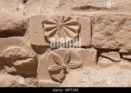 Israel, historic Masada aka Massada. Carved stone detail. Stock Photo