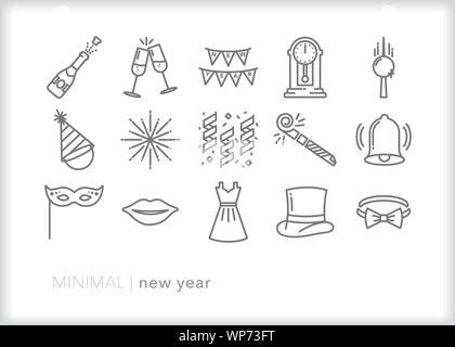 Set of 15 new year line icons for a new years eve party Stock Vector