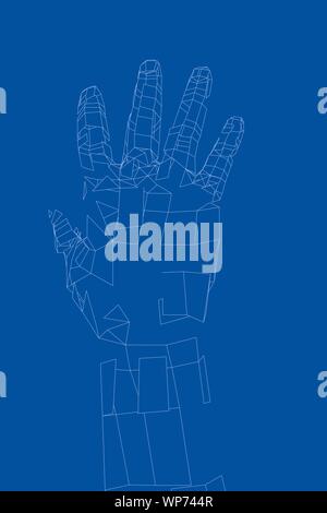 Outline human hand vector. Wire-frame style. The layers of visible and invisible lines. 3D illustration Stock Vector