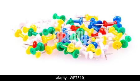 The new colored pushpins on white background Stock Photo