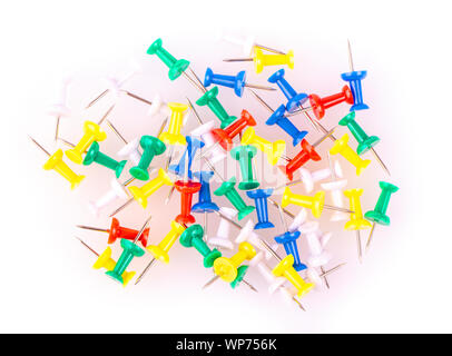 The new colored pushpins on white background Stock Photo