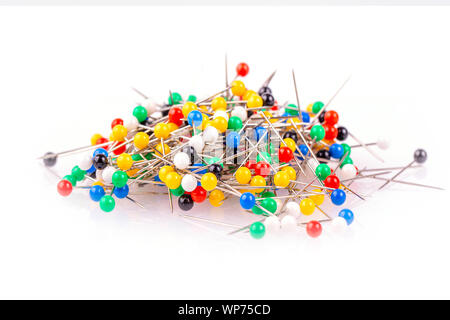 The new colored pushpins on white background Stock Photo