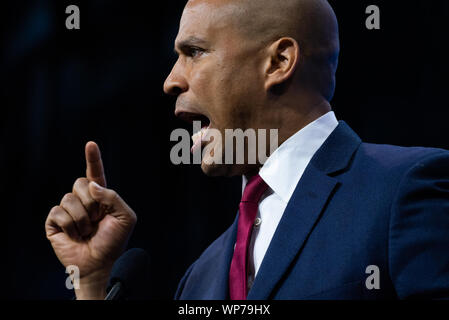 September 7, 2019: Manchester, New Hampshire, USA: US Senator CORY BOOKER (NJ) Speaks at the New Hampshire Democratic Party State Convention. (Credit Image: © Zach RobertsZUMA Wire) Stock Photo