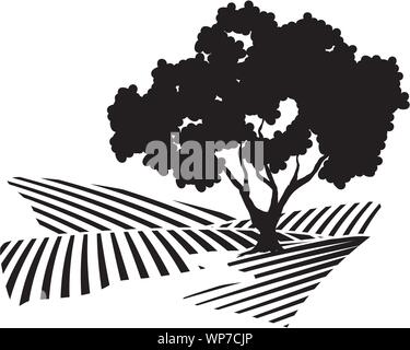 Vector illustration of a tree next to a stream. This illustration is simplified so it works well for an icon or part of a logo. Stock Vector