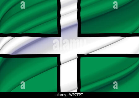 Devon waving flag illustration. Regions of England and United Kingdom. Perfect for background and texture usage. Stock Photo