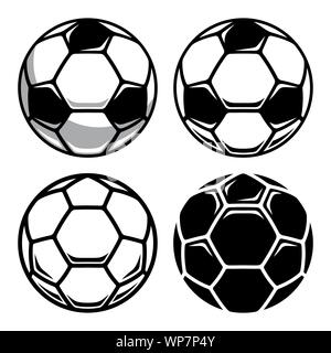 Set of Soccer Ball Icons. European Football Ball. Black and white vector illustration Stock Vector
