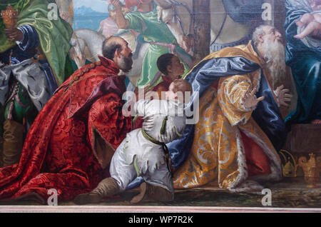 The Adoration of the Magi by the Venetian artist Paolo Veronese is a large oil painting on canvas dated to 1573 Stock Photo