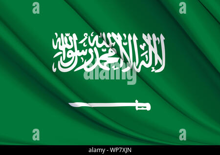 Saudi Arabia waving flag illustration. Countries of Asia. Perfect for background and texture usage. Stock Photo