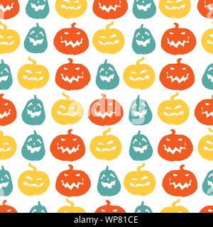 Vector white halloween colourful pumpkins sillouettes repeat pattern. Suitable for invitation card, halloween party poster or gift wrap. Stock Vector