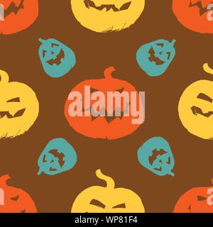 Vector brown halloween colourful pumpkins sillouettes repeat pattern. Suitable for invitation card, halloween party poster or gift wrap. Stock Vector