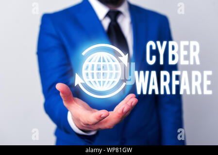 Word writing text Cyber Warfare. Business photo showcasing Virtual War Hackers System Attacks Digital Thief Stalker Stock Photo