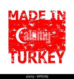 Made in turkey rubber stamp. Texture Turkish flag. Turkey produce stamp, label made in turkey for post seal grunge, quality vector insignia, manufactu Stock Vector