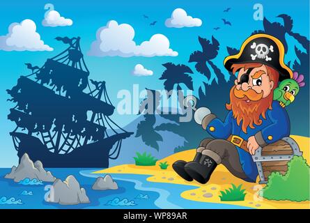 Sitting pirate theme image 2 Stock Vector
