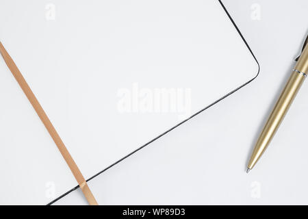 Open notebook with empty pages for writing background. Stock Photo