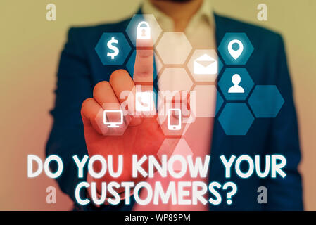 Word writing text Do You Know Your Customers question. Business photo showcasing asking to identify a customer s is nature Stock Photo
