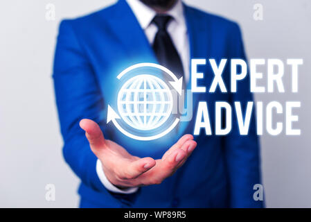 Word writing text Expert Advice. Business photo showcasing Sage Good Word Professional opinion Extensive skill Ace Stock Photo
