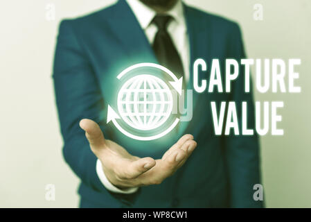 Word writing text Capture Value. Business photo showcasing Customer Relationship Satisfy Needs Brand Strength Retention Stock Photo