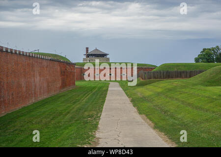 Porter, New York, USA: Ramparts and the North Redoubt on the 23-acre grounds of Old Fort Niagara, on a cloudy day. Stock Photo