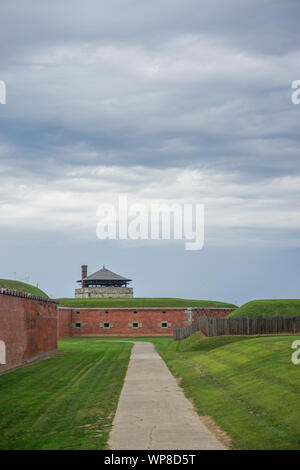 Porter, New York, USA: Ramparts and the North Redoubt on the 23-acre grounds of Old Fort Niagara, on a cloudy day. Stock Photo