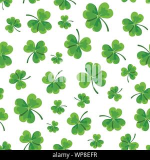 Vector seamless pattern with green shamrock leaves on a white background. Stock Vector