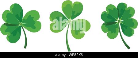Vector set of green clover leaves (shamrock) isolated on a white background. Stock Vector