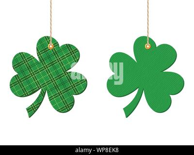Vector green hanging clovers (shamrock) isolated on a white background. Stock Vector