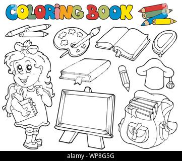 Coloring book with school theme 1 Stock Vector