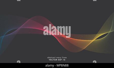 Vector abstract of colorful wave lines that flow isolated on a black background for design elements in the concept of technology, music , etc Stock Vector