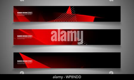 set the triangle background light header banner. Abstract composition of 3D triangles. Modern geometric red backgrounds isolated black Stock Vector