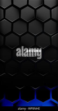 Vertical hexagon background. Gradient color light pattern with dark background technology style. Honeycomb. Vector illustration of light. Stock Vector