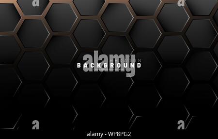 Abstract black hexagon pattern on neon gradient orange background technology style. Honeycomb. Vector illustration Stock Vector