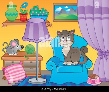 Room with cat on armchair Stock Vector