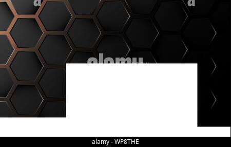 Abstract black hexagon pattern on neon gradient orange background technology style. Honeycomb. Vector illustration Stock Vector
